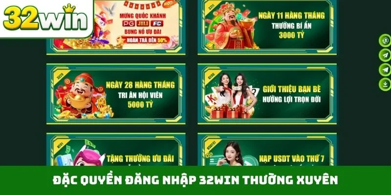 Đặc quyền đăng nhập 32WIN thường xuyên